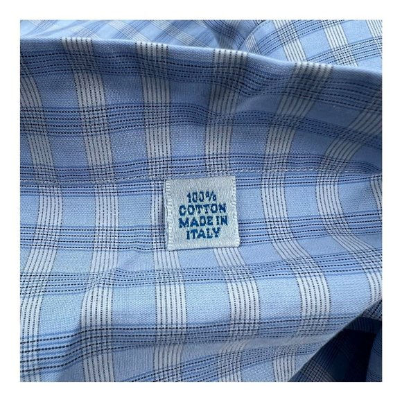 Sartoria Partenopea Napoli Blue & White Check Long Sleeve Button Up Mens Size L - Picture 5 of 7